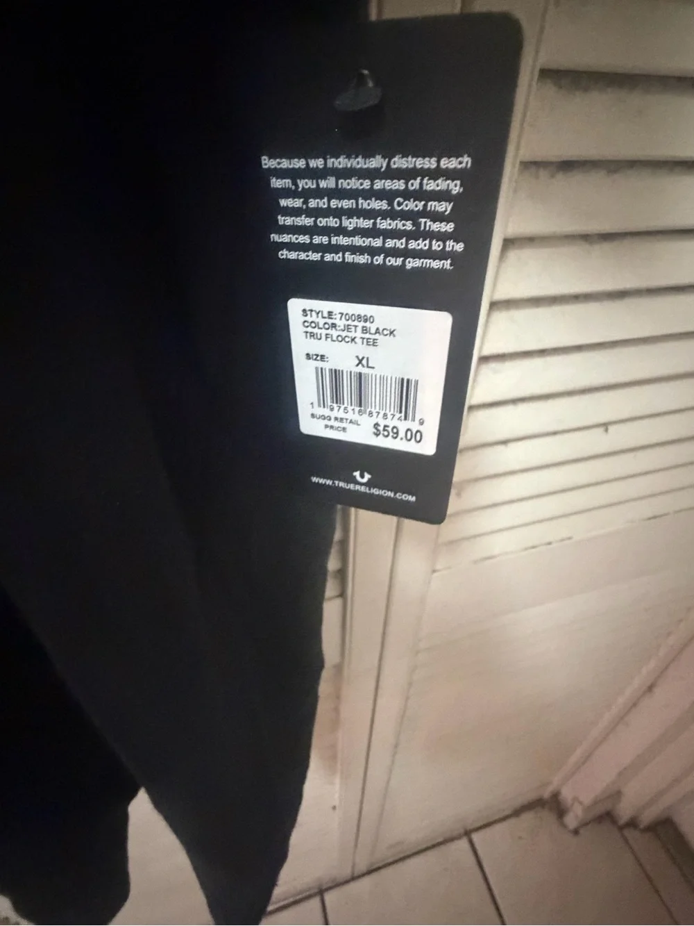 True Religion Black Tee with White Tag Print